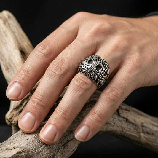 Men's Sterling Silver Tree of Life Signet Ring, Yggdrasil Spiritual Nature Jewelry