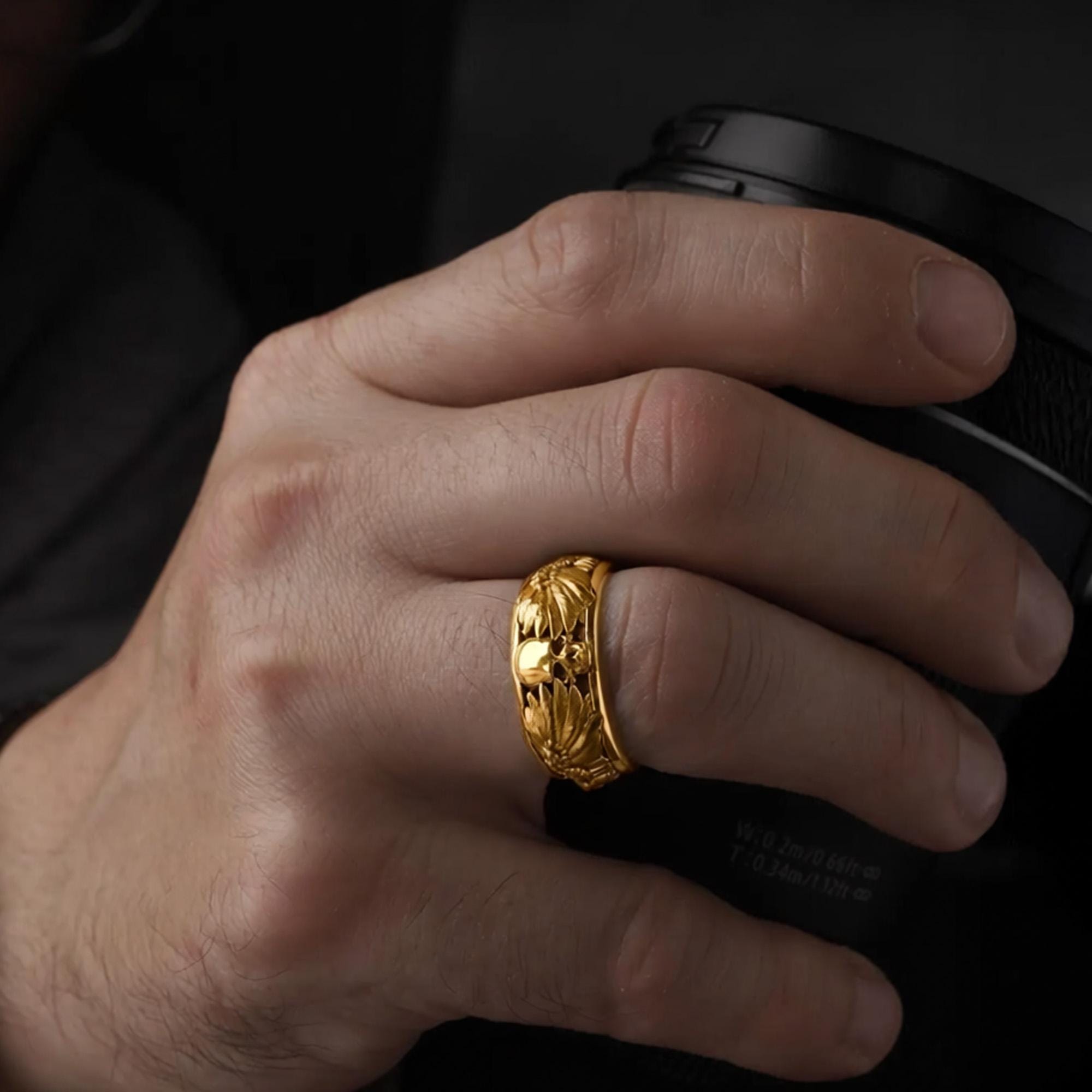 Rhodium Plated Mens Black Raven Skull Ring: Gothic Winged Band, Memento Mori Jewelry __etsy:7875374640