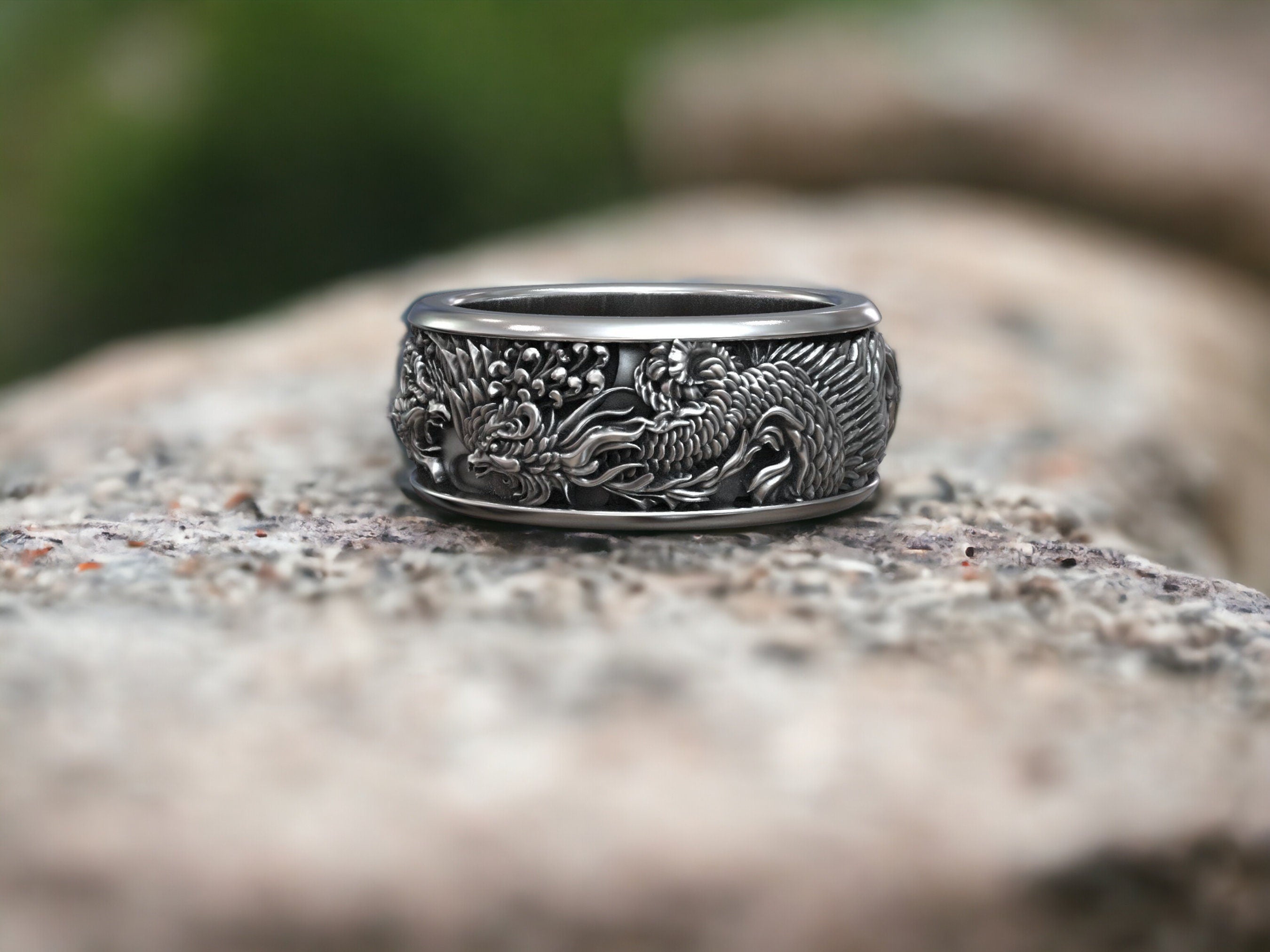 925K Sterling Silver Fire Bird Ring: Japanese Mythology Jewelry