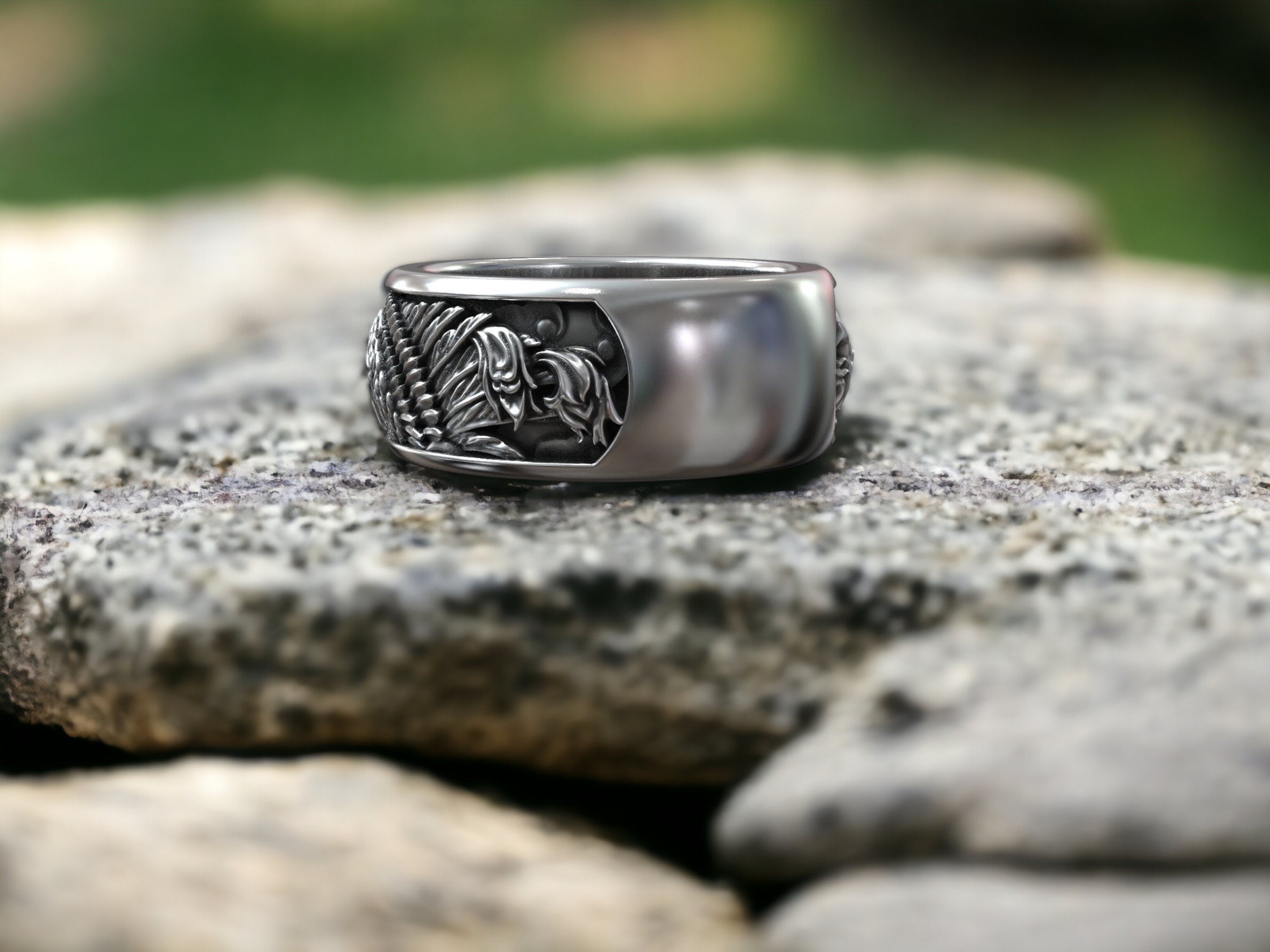 925K Sterling Silver Fire Bird Ring: Japanese Mythology Jewelry