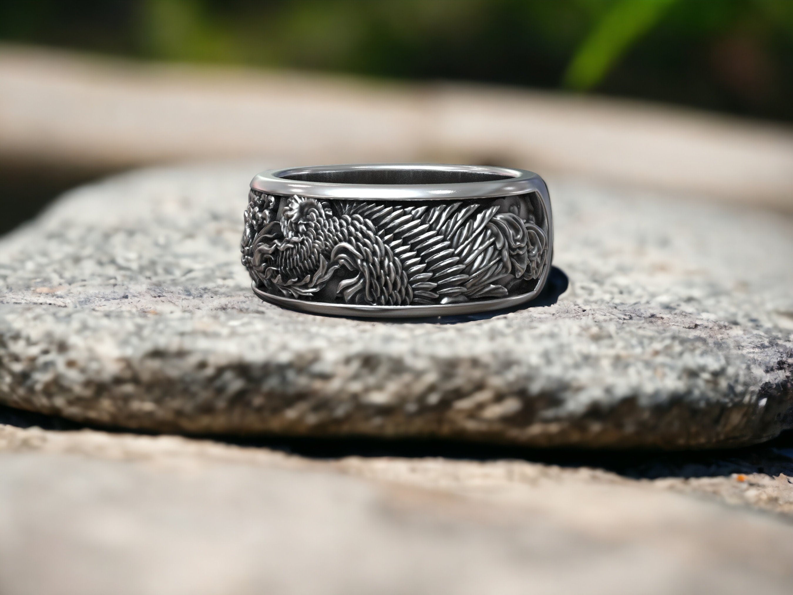 925K Sterling Silver Fire Bird Ring: Japanese Mythology Jewelry