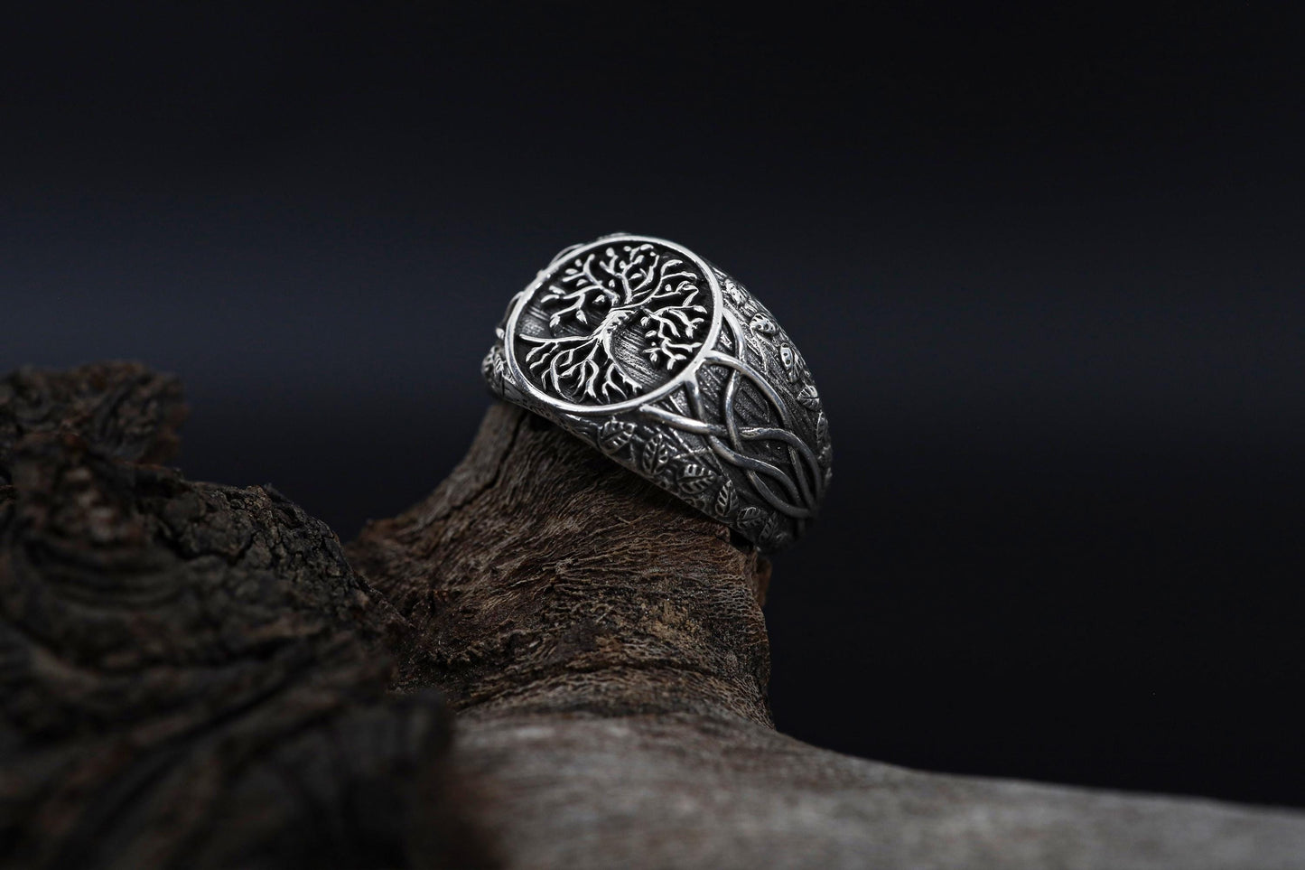 Mens Yggdrasil Ring: Sterling Silver Tree of Life Norse Band, Celtic Symbolism