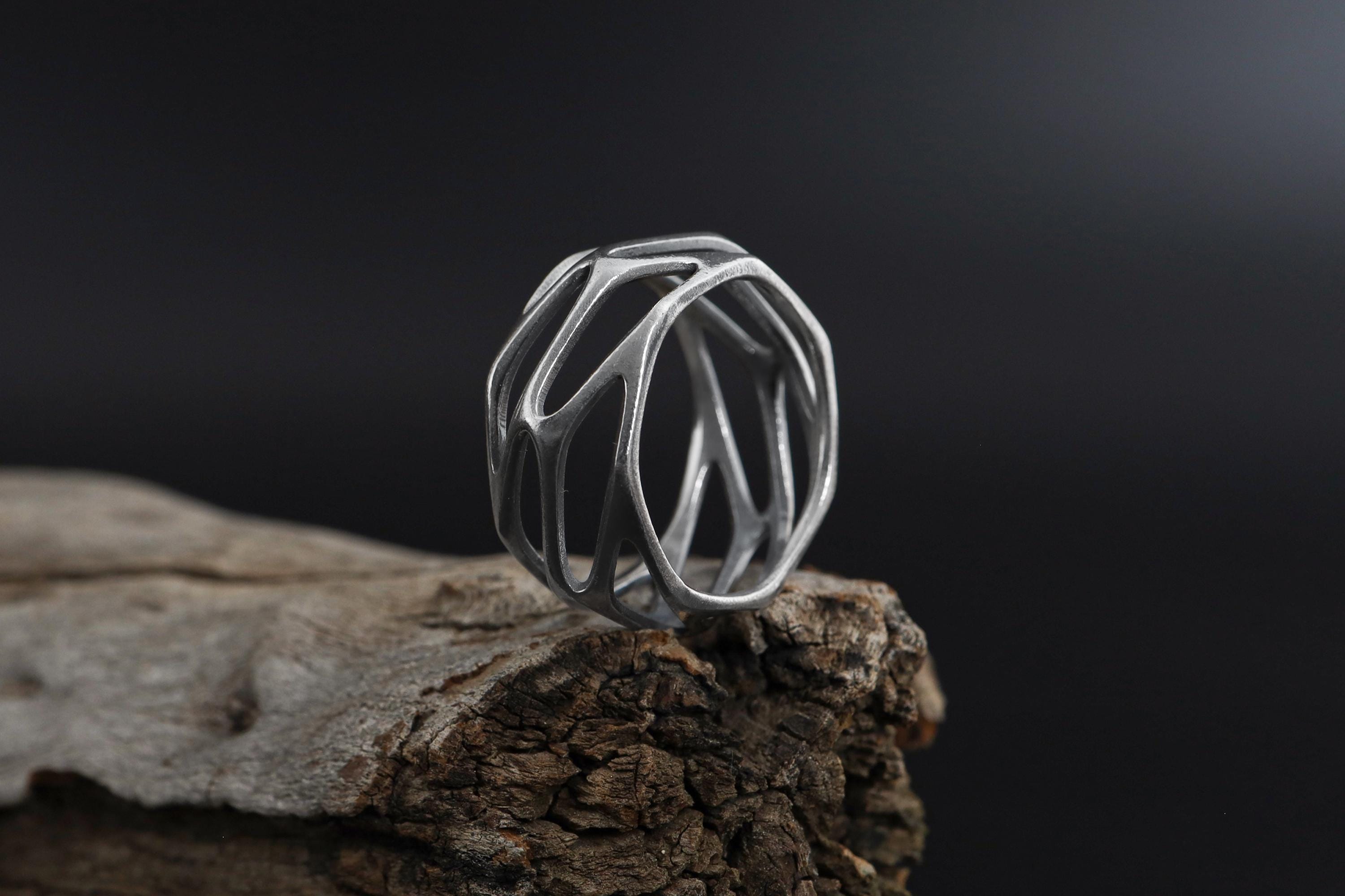 Perforated Wide Band Ring: Modern Minimalist Chunky Filigree  Band, Unique Mens Jewelry
