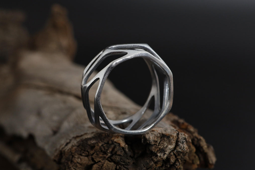 Perforated Wide Band Ring: Modern Minimalist Chunky Filigree  Band, Unique Mens Jewelry