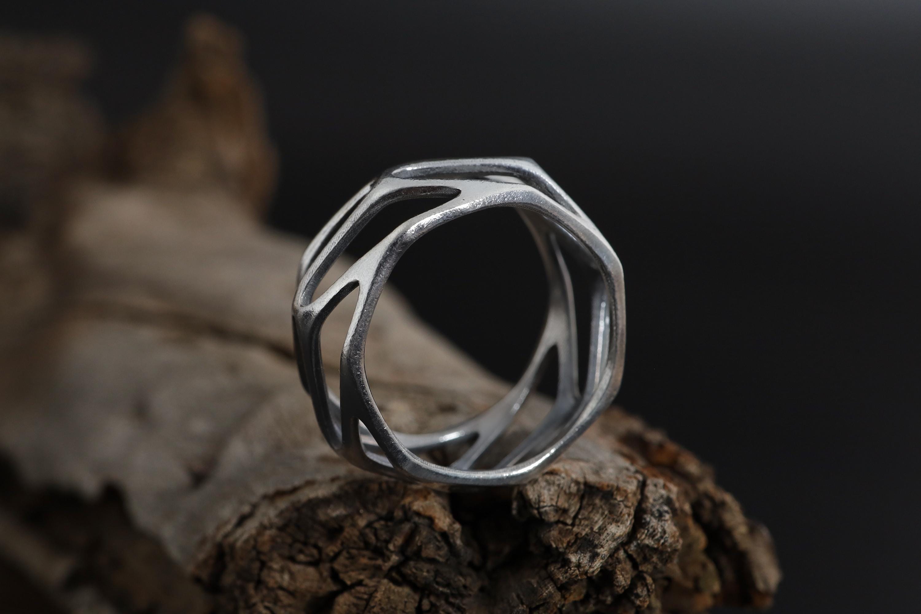 Perforated Wide Band Ring: Modern Minimalist Chunky Filigree  Band, Unique Mens Jewelry
