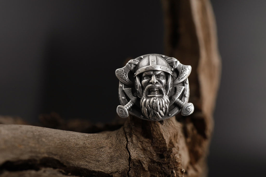 Handmade Sterling Silver Viking Warrior Ring, Norse Mythology Jewelry