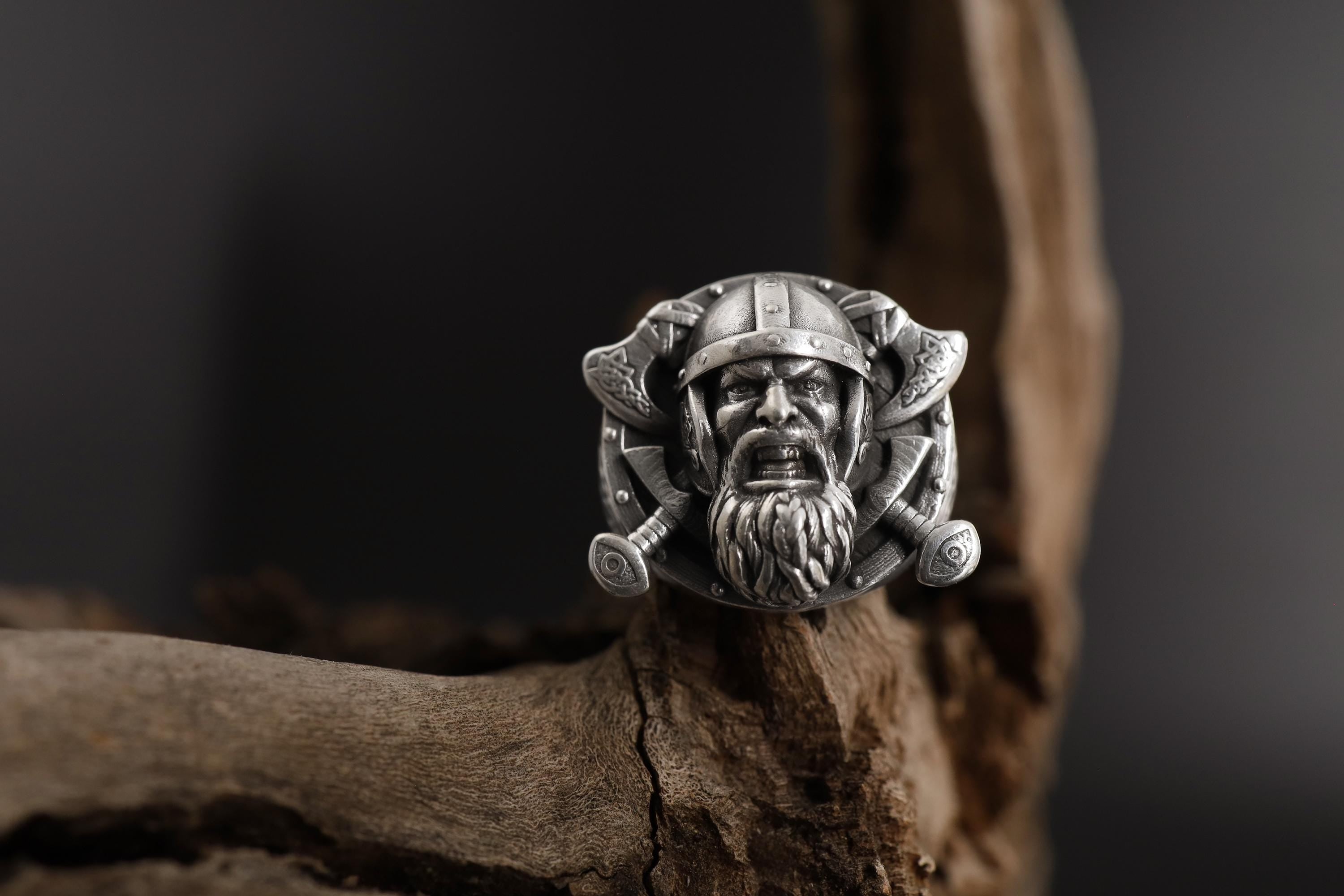 Handmade Sterling Silver Viking Warrior Ring, Norse Mythology Jewelry