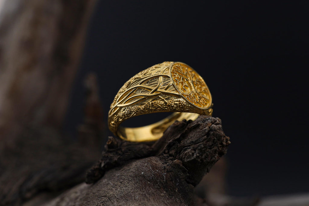 Mens Yggdrasil Ring: Sterling Silver Tree of Life Norse Band, Celtic Symbolism