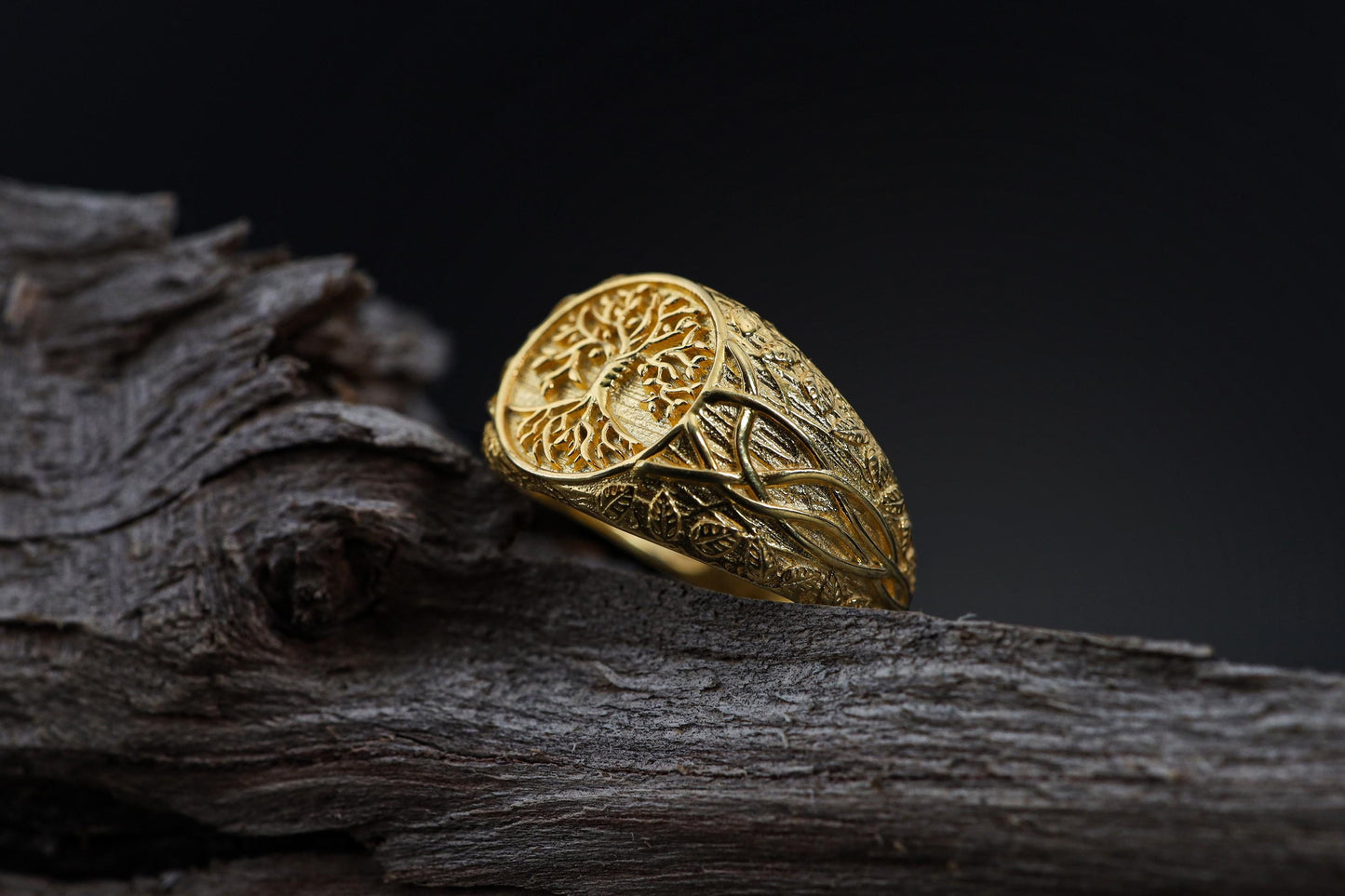 Mens Yggdrasil Ring: Sterling Silver Tree of Life Norse Band, Celtic Symbolism