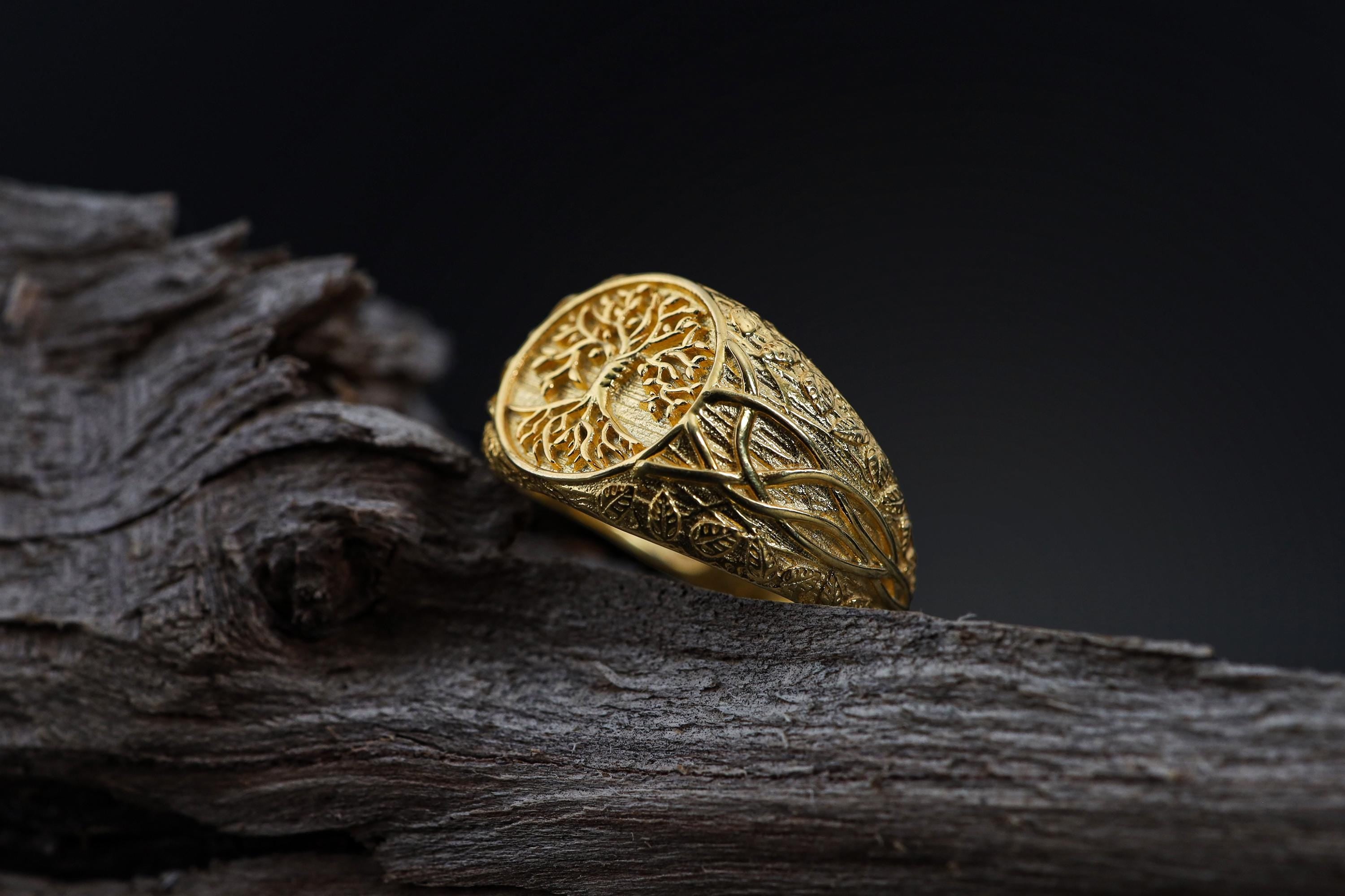 Mens Yggdrasil Ring: Sterling Silver Tree of Life Norse Band, Celtic Symbolism