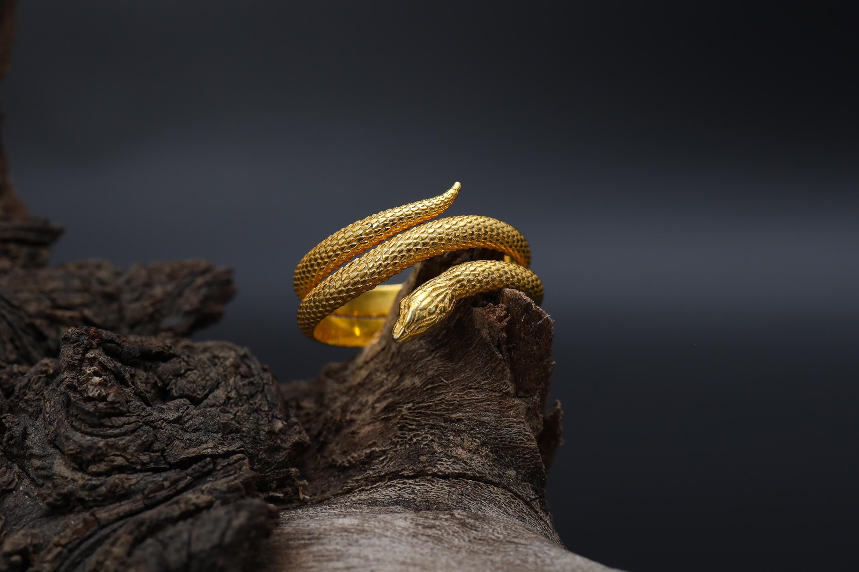 925K Silver Serpent Wrap Ring: Detailed Snake Gothic Statement Jewelry