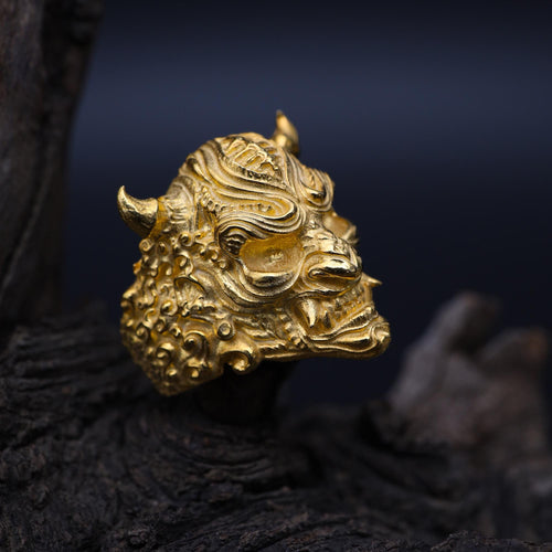 14K Solid Gold Hannya Mask Ring: Japanese Oni Demon Statement Jewelry