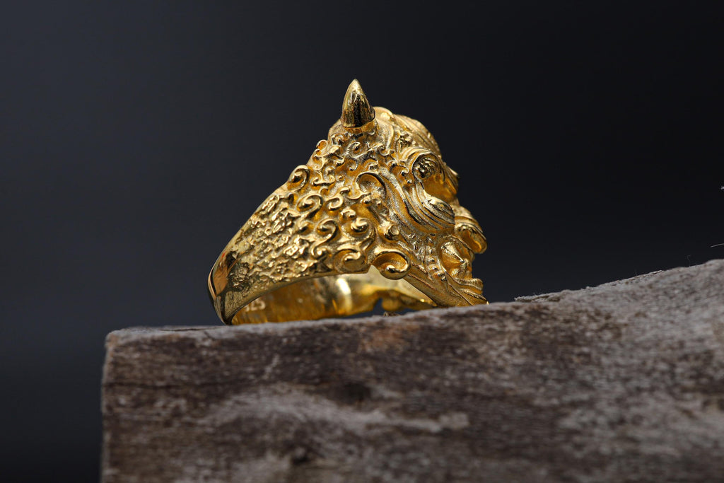 14K Solid Gold Hannya Mask Ring: Japanese Oni Demon Statement Jewelry