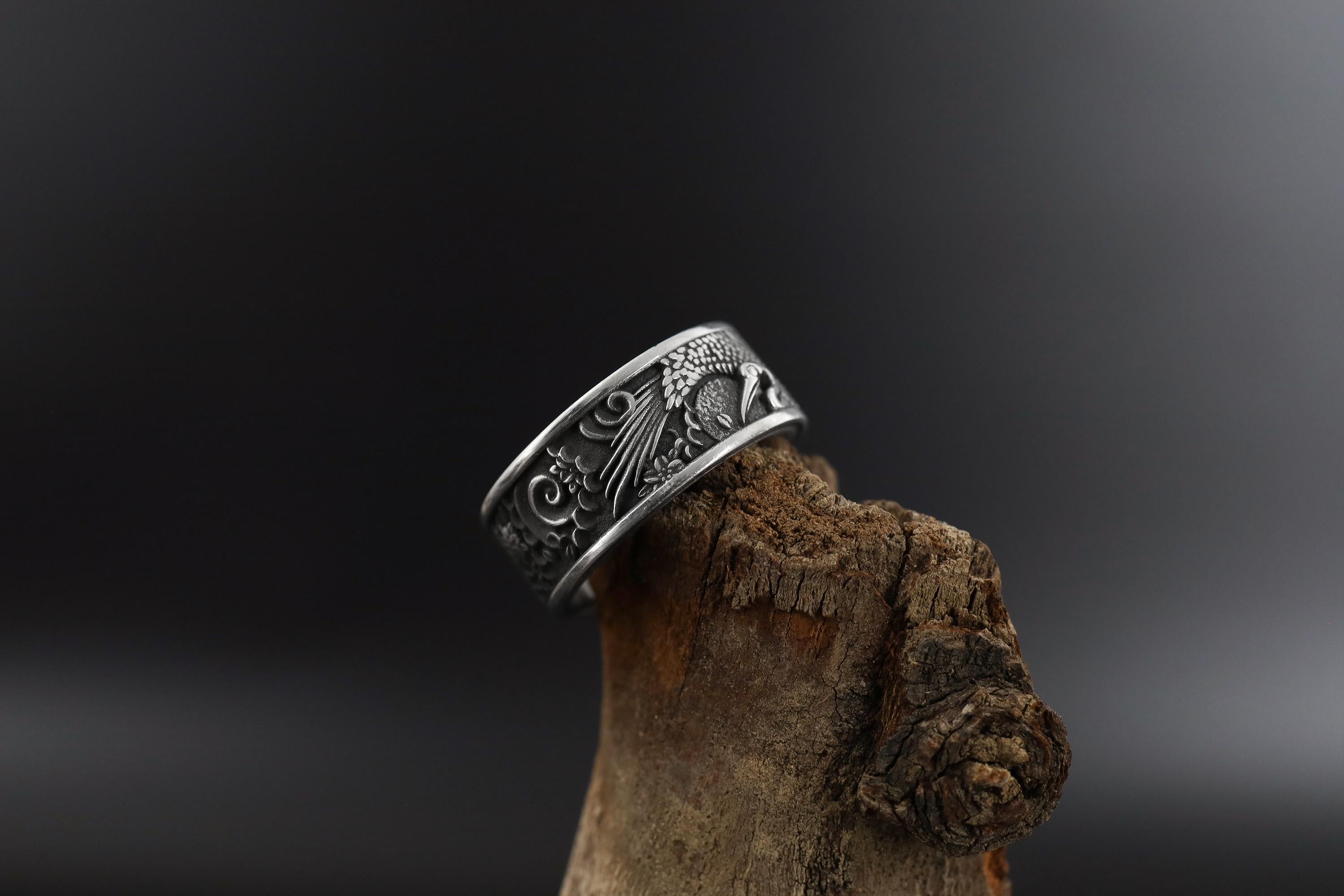 Sterling Silver Crane Ring, Bird Ring, Animal Jewelry