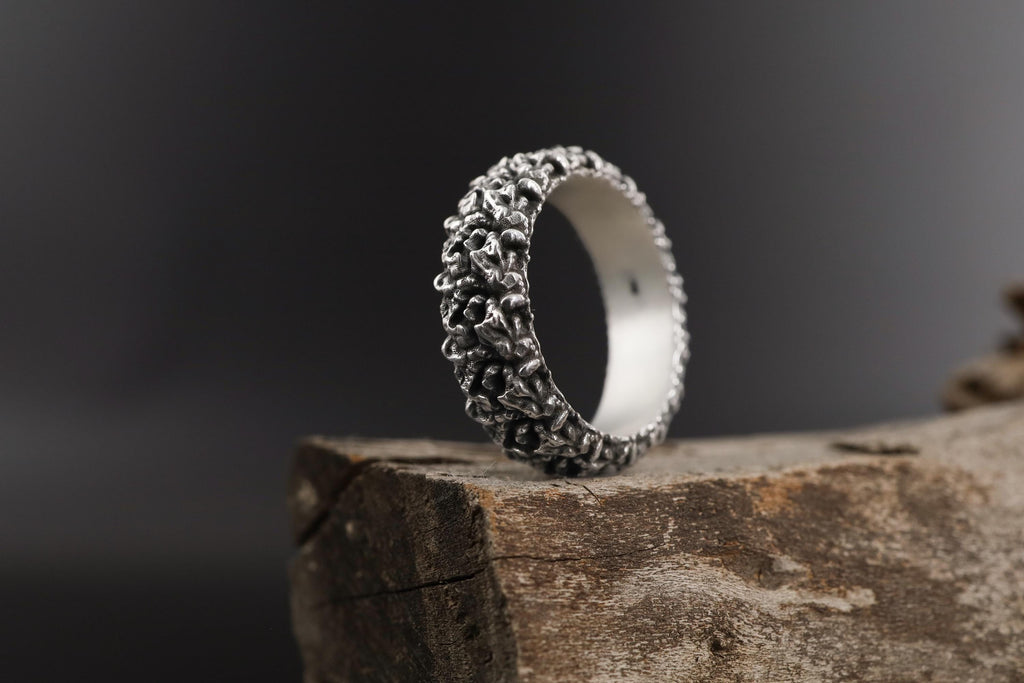 Silver Asymmetric Textured Band Ring: Cool Design Wedding Band, Unique Silver Jewelry