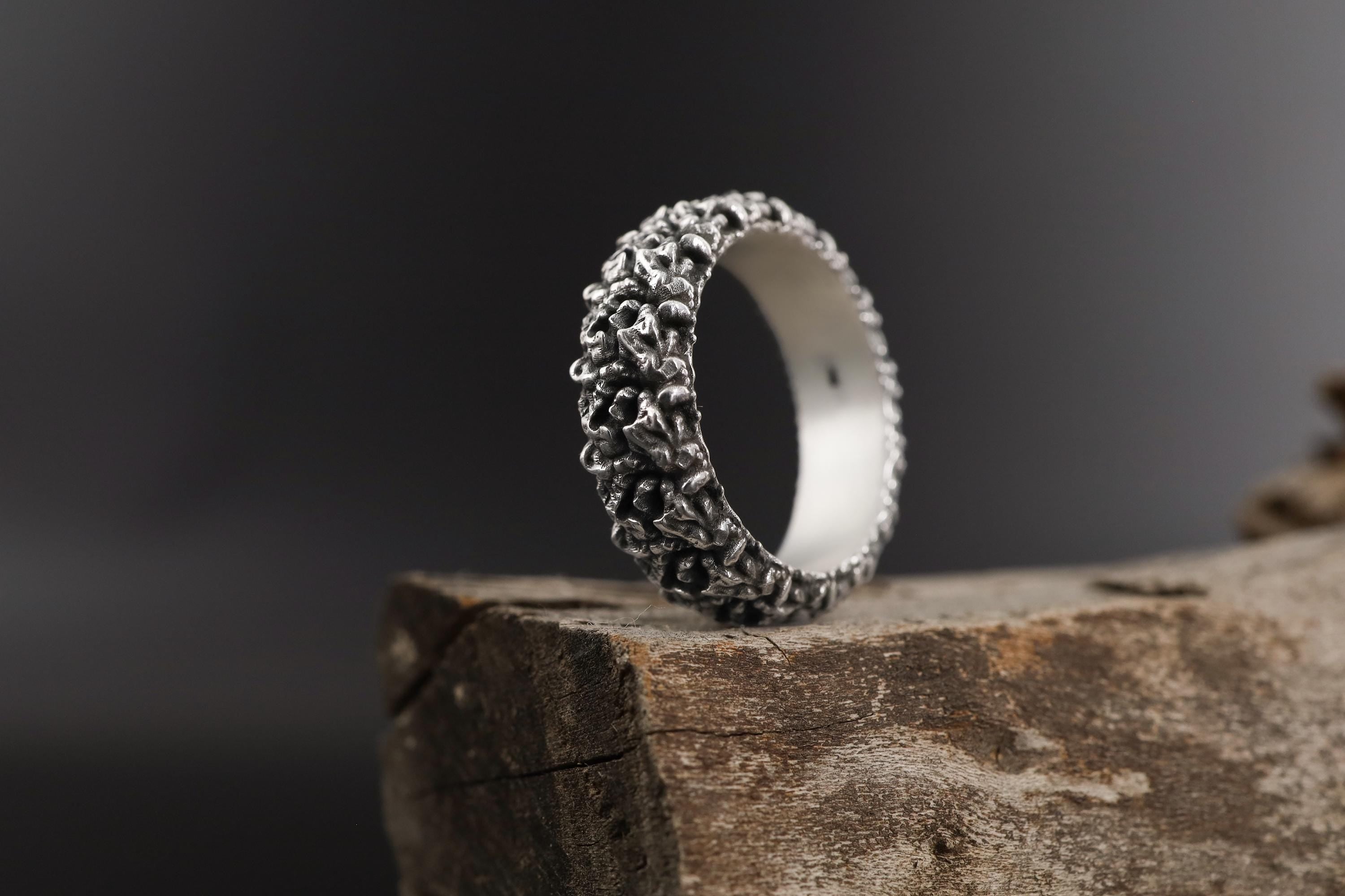 Silver Asymmetric Textured Band Ring: Cool Design Wedding Band, Unique Silver Jewelry