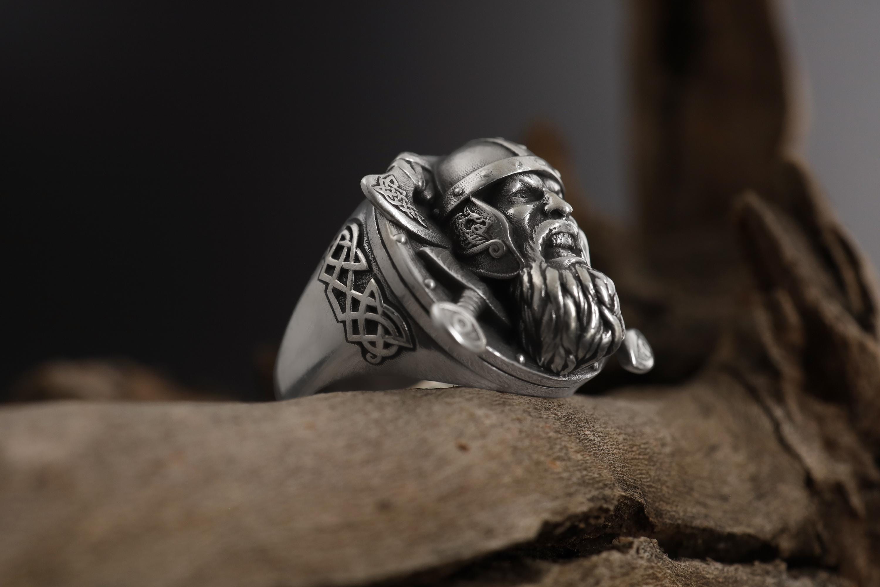 Handmade Sterling Silver Viking Warrior Ring, Norse Mythology Jewelry