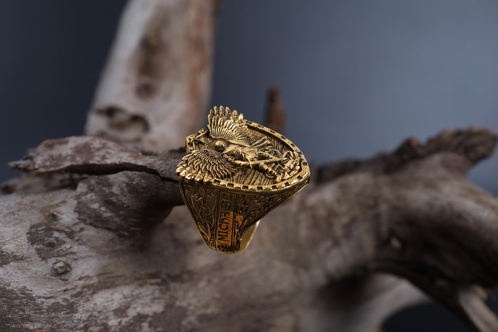 Saint Michael Archangel Ring, Oxidized Sterling Silver, Christian Men's Jewelry