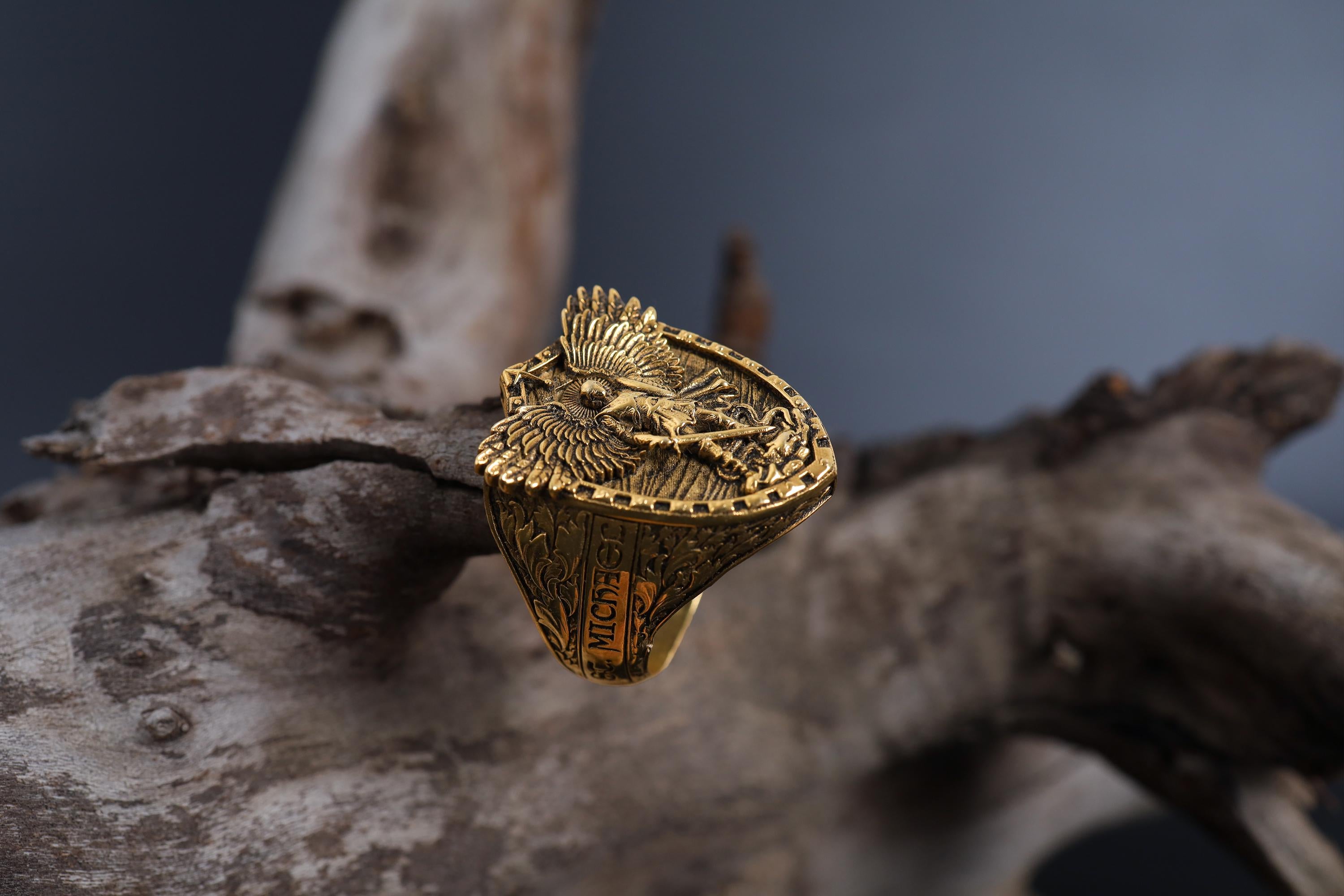Saint Michael Archangel Ring, Oxidized Sterling Silver, Christian Men's Jewelry