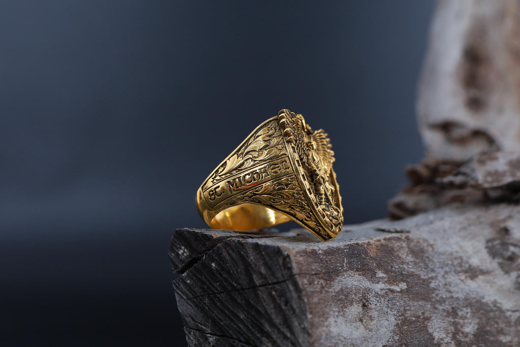Saint Michael Archangel Ring: Oxidized Sterling Silver Soldier of God Ring