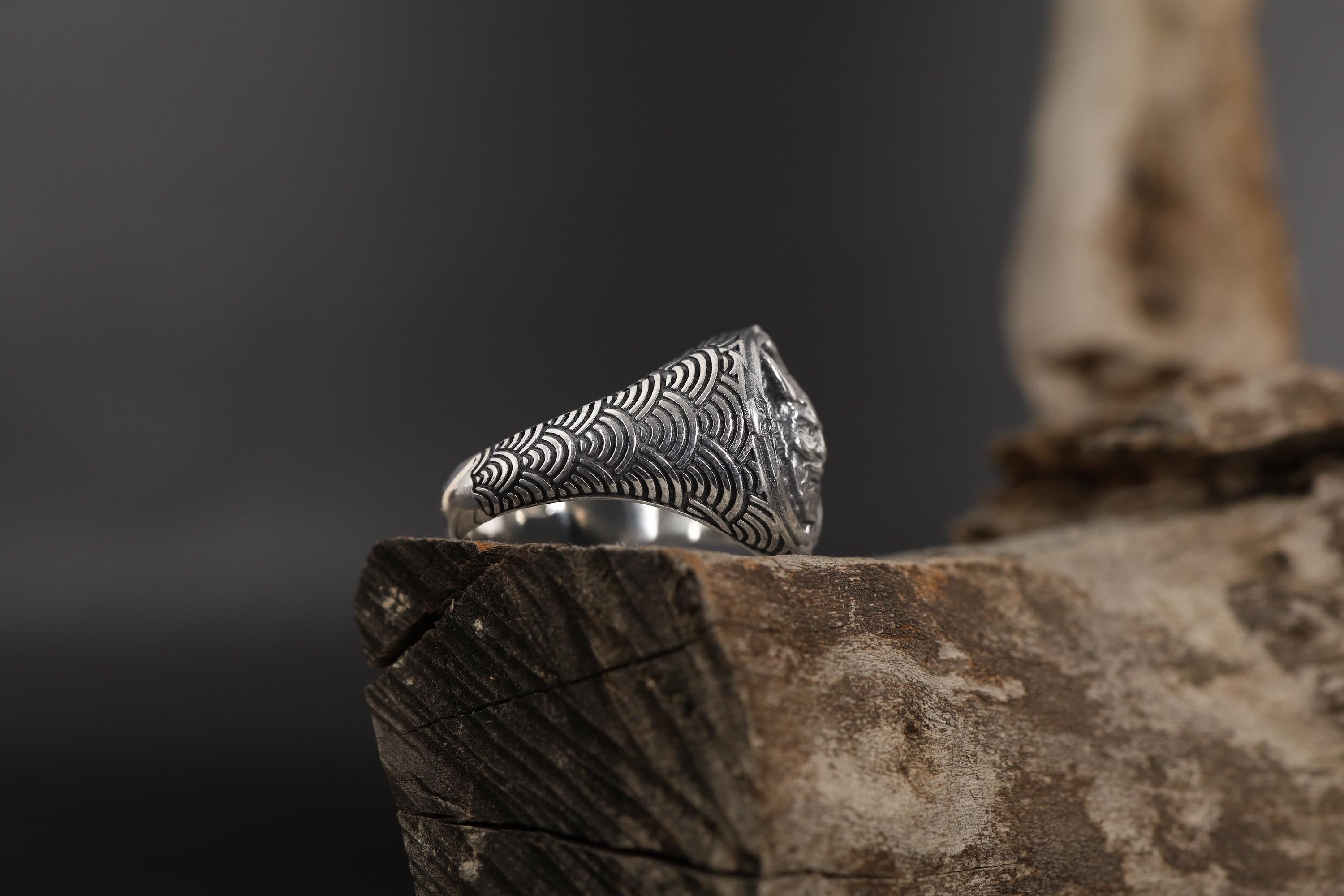 Handmade Sterling Silver Hannya Mask Ring: Japanese Oni Demon