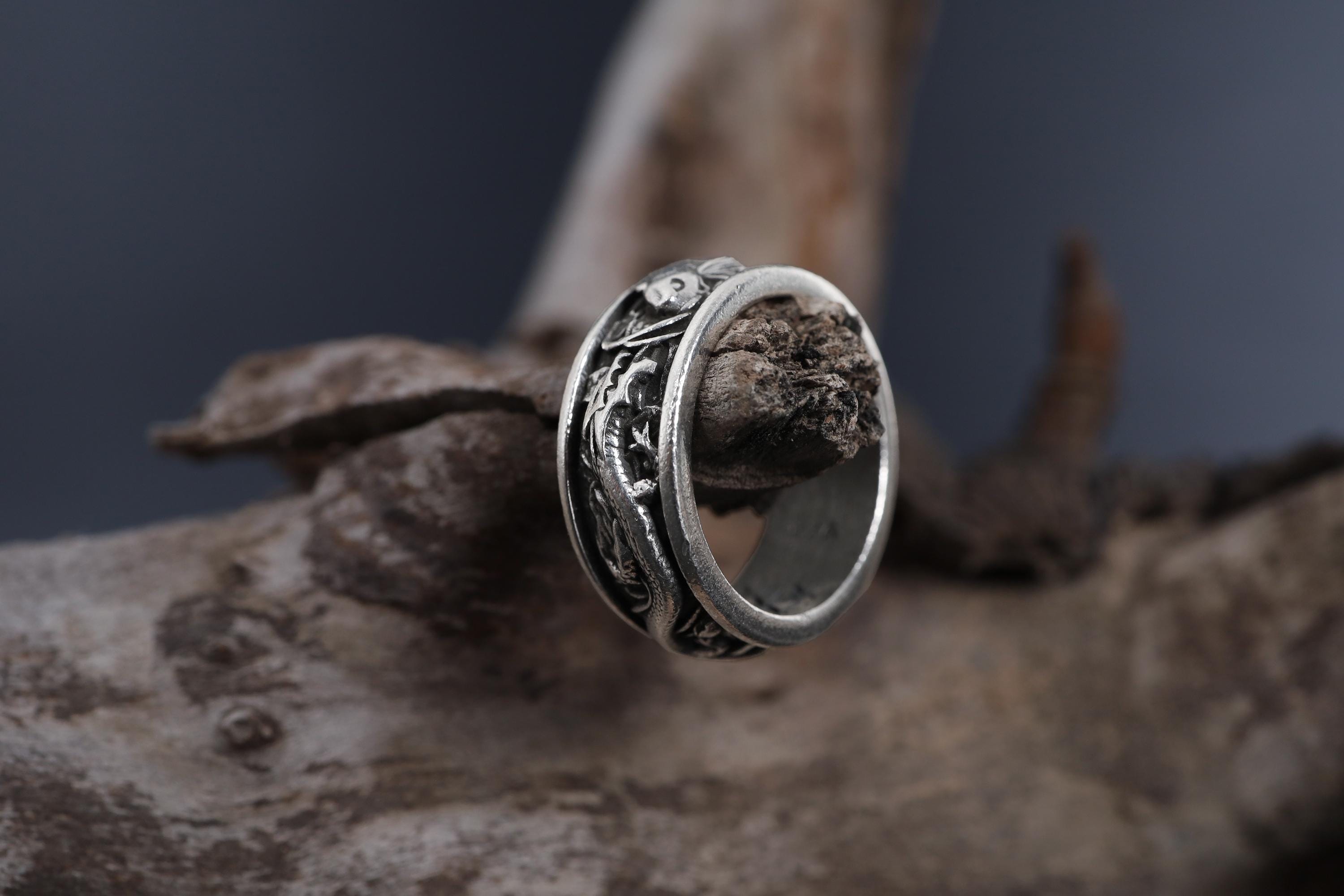 Gold Plated Dragon Koi Carp Band Ring: Japanese Symbolic Statement Jewelry, Fish Band Ring
