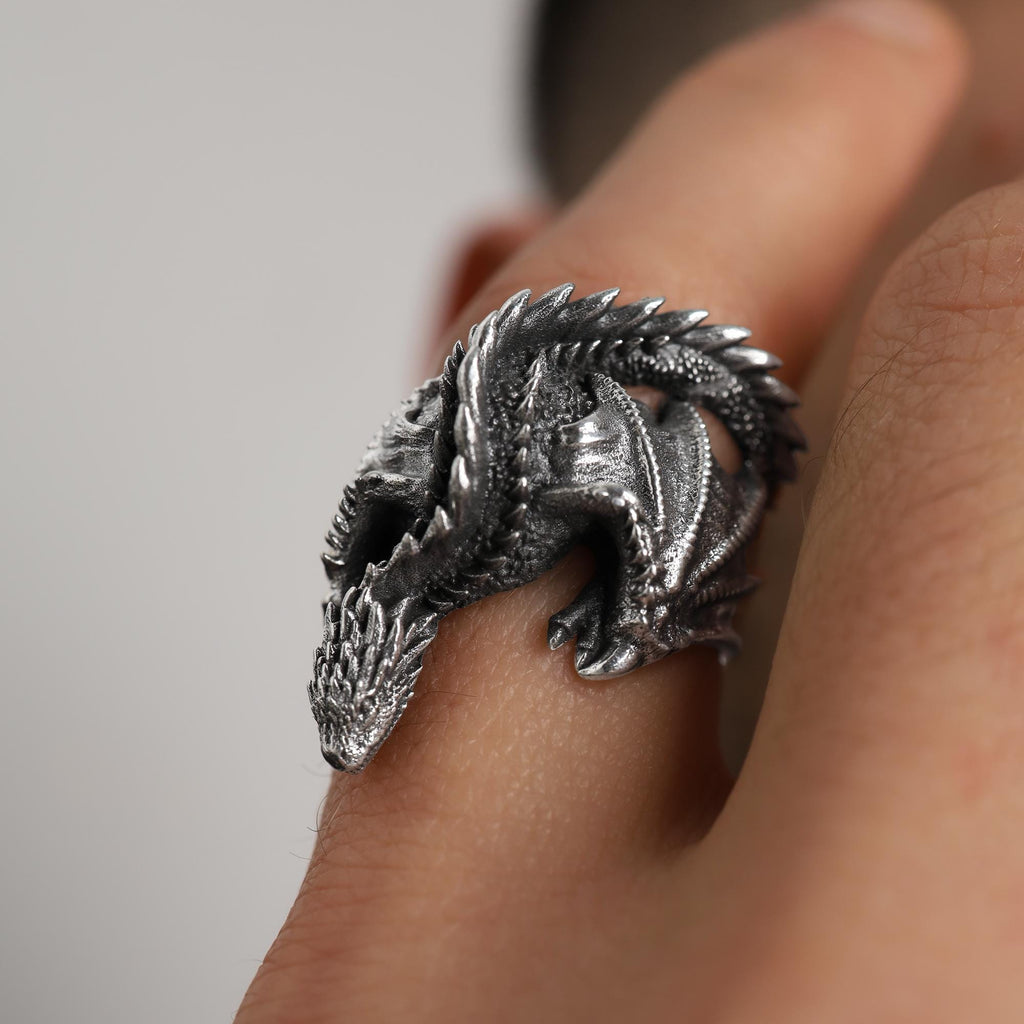 Gold Dragon Wrap Ring: Detailed Fantasy Mythology Statement Jewelry