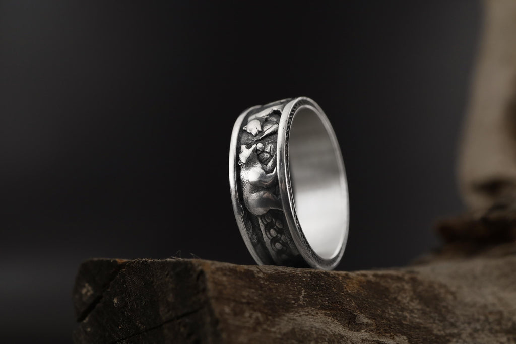 Gold Plated Bears Band: Nordic Grizzly Animal Jewelry, Handmade Berserker Band
