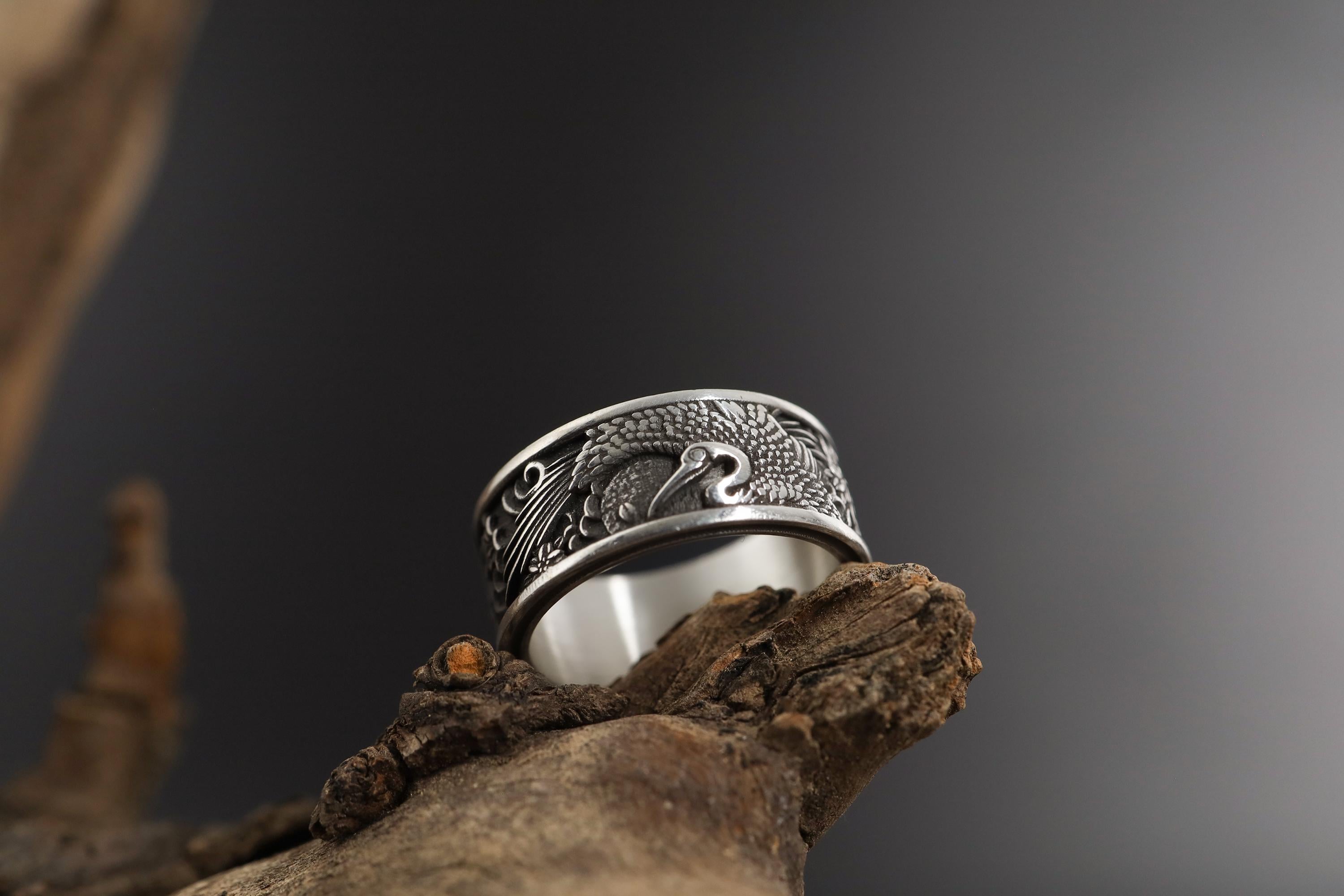 Gold Plated Shadoof Band Ring: Traditional Band Ring, Men's Silver Jewelry, Asian Oriental Ring, Japanese Jewelry