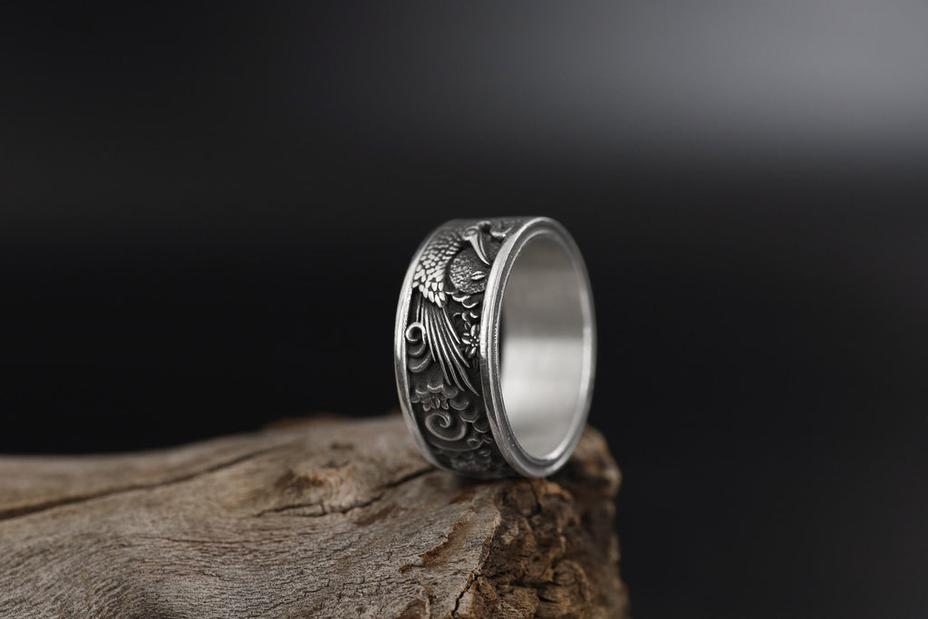 Shadoof Japanese Sun Bird Sterling Silver Ring: Animal Spirit Band