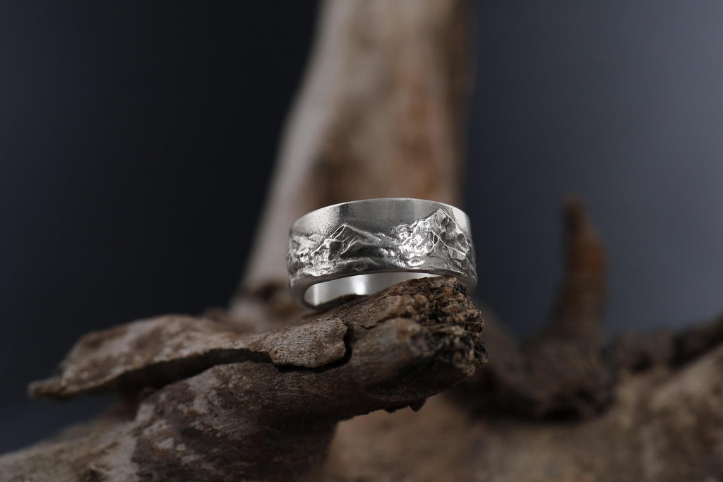 Rugged Mountain Landscape Ring: Outdoor Statement Band Ring, Mountain Range Ring, Wilderness Jewelry