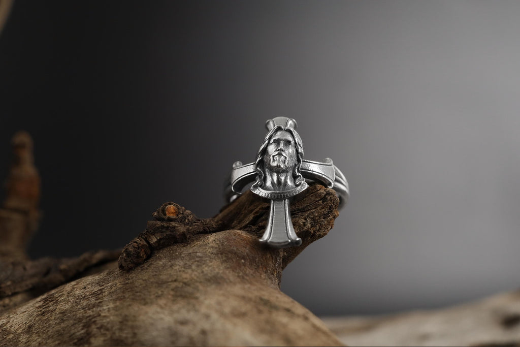 Jesus Cross ring, Christian faith inspired jewelry, symbolic religious statement band, and handcrafted meaningful accessory designed for those who are drawn to devotion, spiritual strength, and timeless Christian symbolism. This striking ring features a detailed cross motif associated with Jesus Christ, creating a powerful design that reflects faith, redemption, and divine guidance.