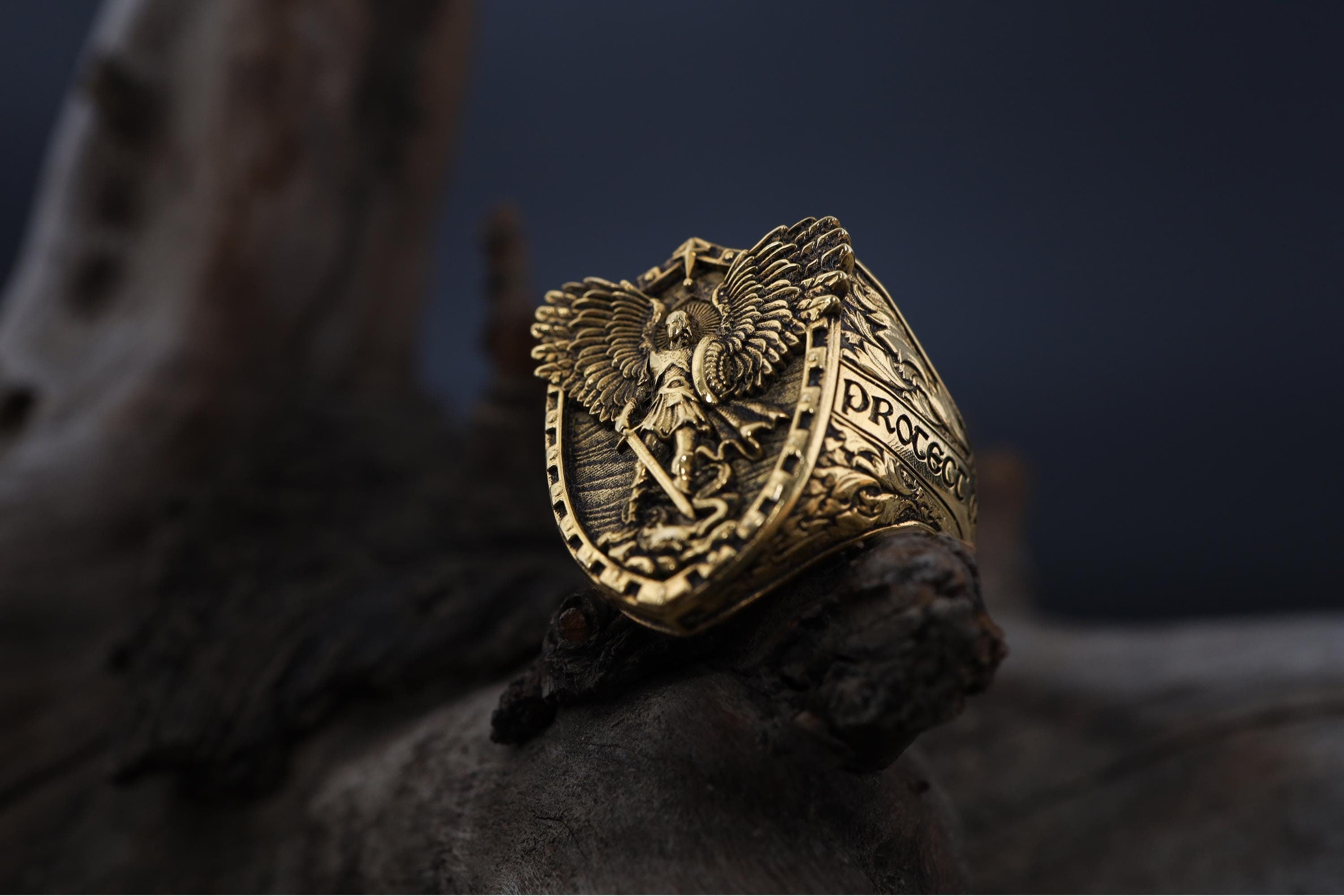925 Sterling Silver Saint Michael Ring: Archangel Protection Ring for Men, Catholic Defender Ring