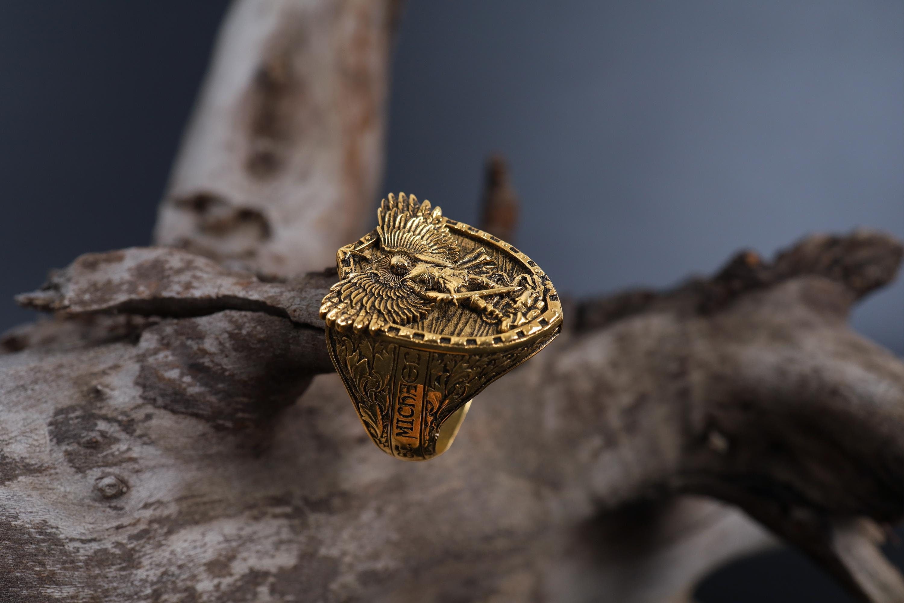Saint Michael Archangel Ring: Oxidized Sterling Silver Soldier of God Ring