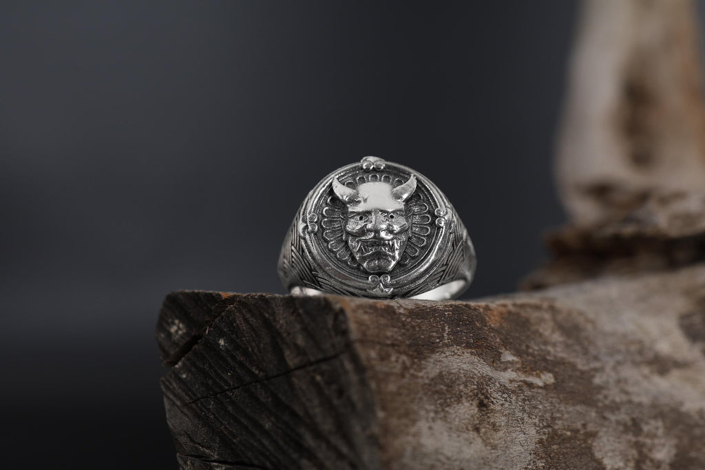 Handmade Sterling Silver Hannya Mask Ring: Japanese Oni Demon