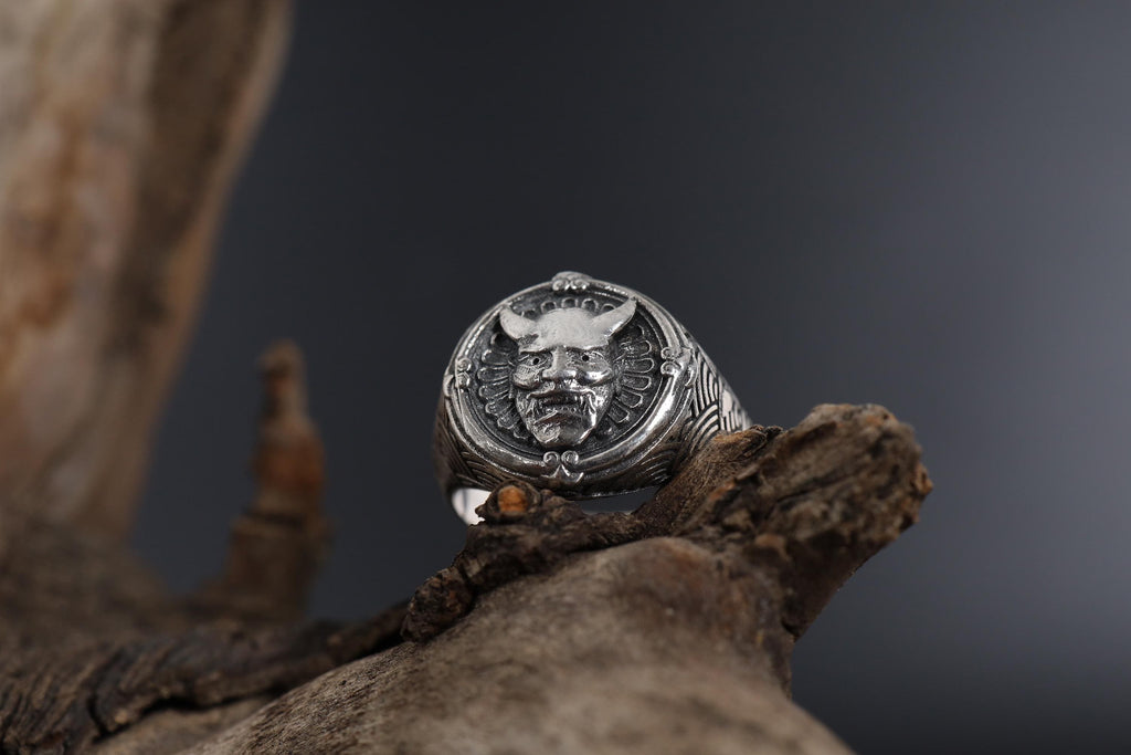 Handmade Sterling Silver Hannya Mask Ring: Japanese Oni Demon