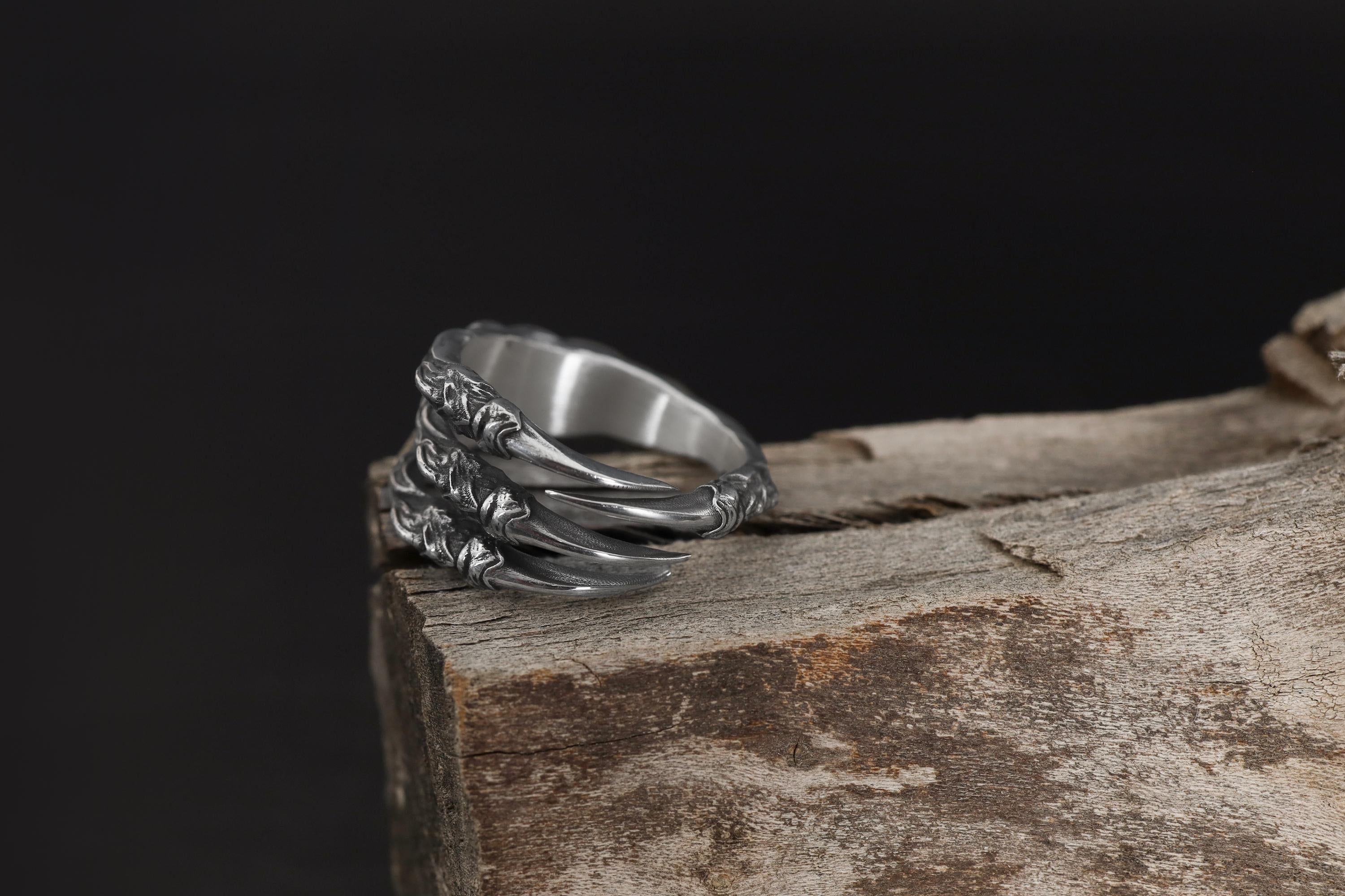Handmade Gold Plated Dragon Claw Ring: Gothic Mens Jewelry