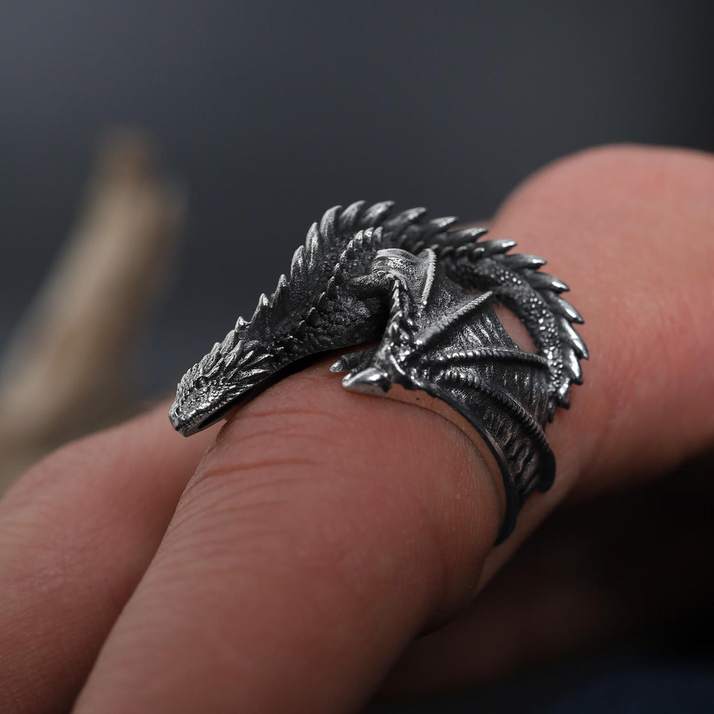 Gold Dragon Wrap Ring: Detailed Fantasy Mythology Statement Jewelry