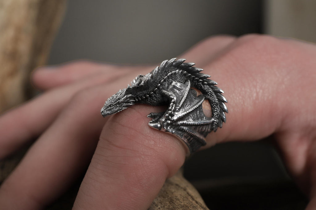 Gold Dragon Wrap Ring: Detailed Fantasy Mythology Statement Jewelry