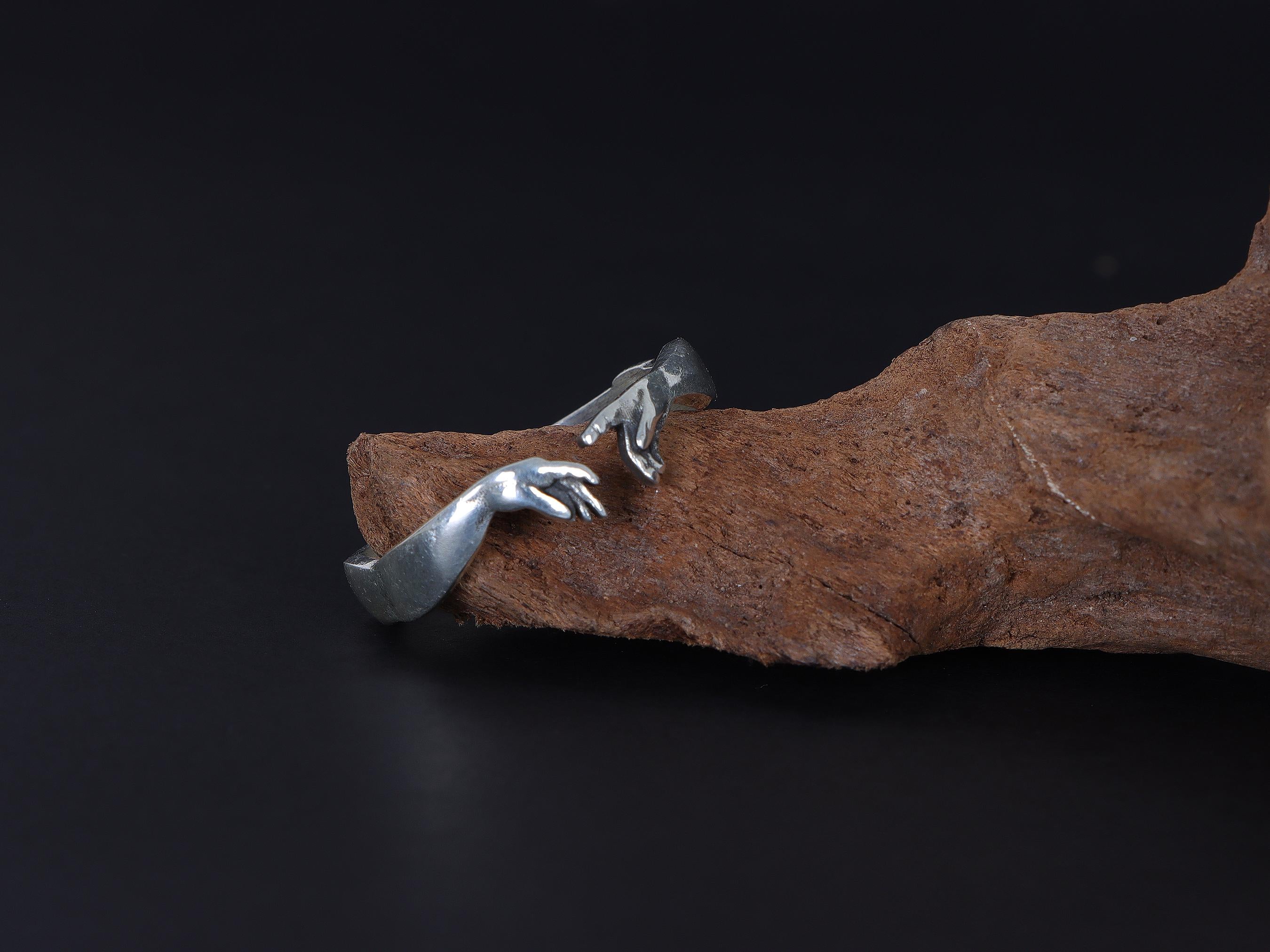 The Creation of Adam Michelangelo Ring: Hand of God Band, Renaissance Men Jewelry