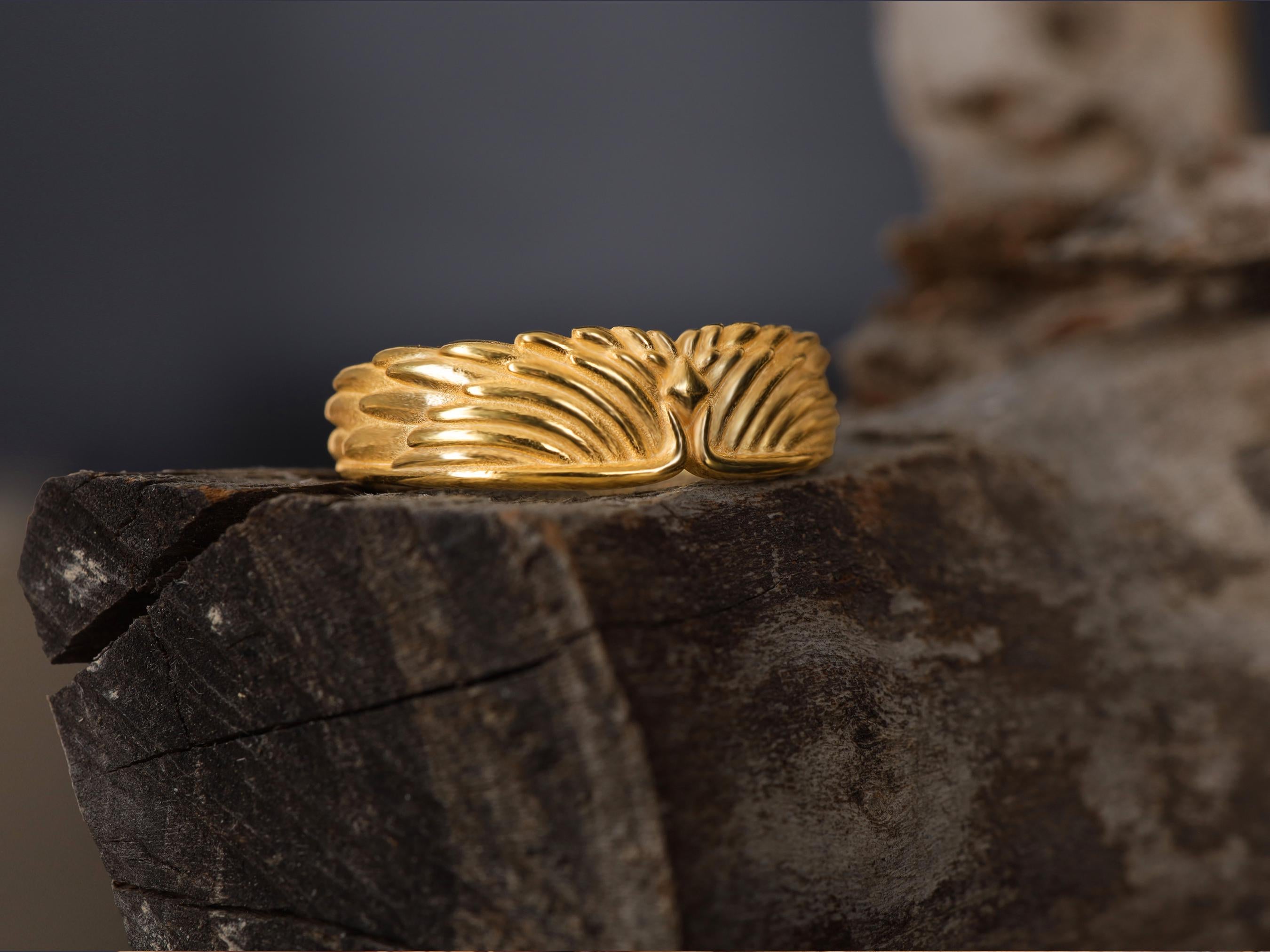 Gold Plated Sterling Silver Angel Wings Ring: Guardian Wedding Band, Religious Jewelry