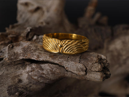 Sterling Silver Wings Band Ring: Symbolic Angelic Unisex Statement Jewelry