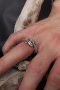 Chinese Dragon Head Ring: 925K Sterling Silver Adjustable Band for Men, Handmade Mystical Jewelry