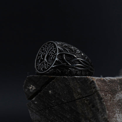 Mens Yggdrasil Ring: Sterling Silver Tree of Life Norse Band, Celtic Symbolism