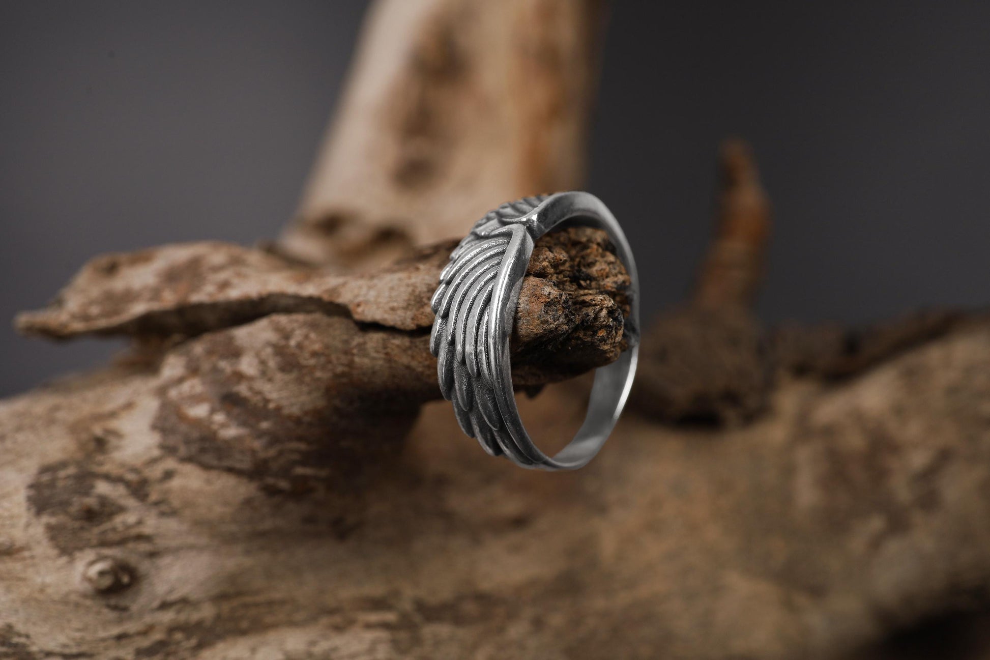 Sterling Silver Wings Band Ring: Symbolic Angelic Unisex Statement Jewelry