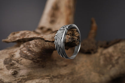 Sterling Silver Wings Band Ring: Symbolic Angelic Unisex Statement Jewelry