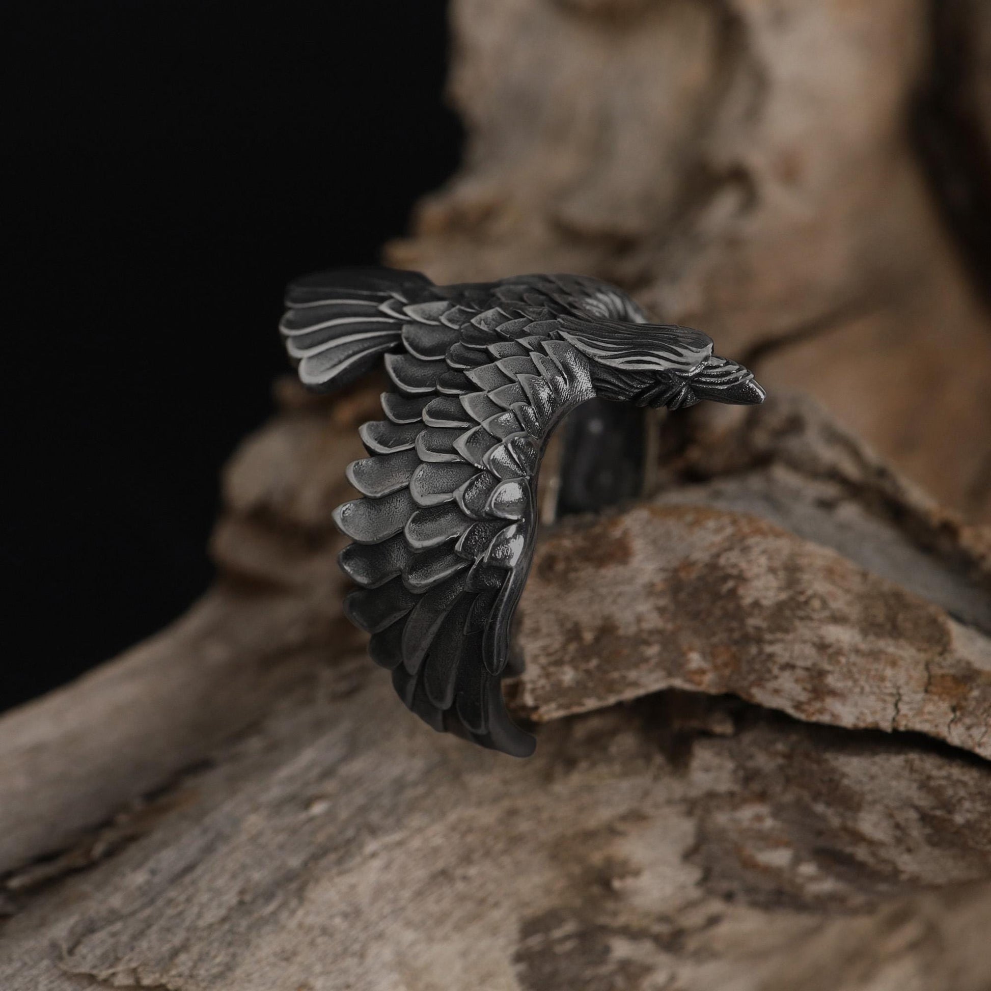 This raven ring for men is a bold and highly detailed design inspired by Norse mythology, Viking symbolism, crow jewelry, and statement men’s rings. Featuring a dramatic spread-wing raven motif, this ring captures the power, intelligence, and mystery long associated with the raven. It is an ideal choice for buyers searching for a Viking raven ring, Norse raven ring, crow ring for men, bird statement ring, or a symbolic men’s ring with a strong an