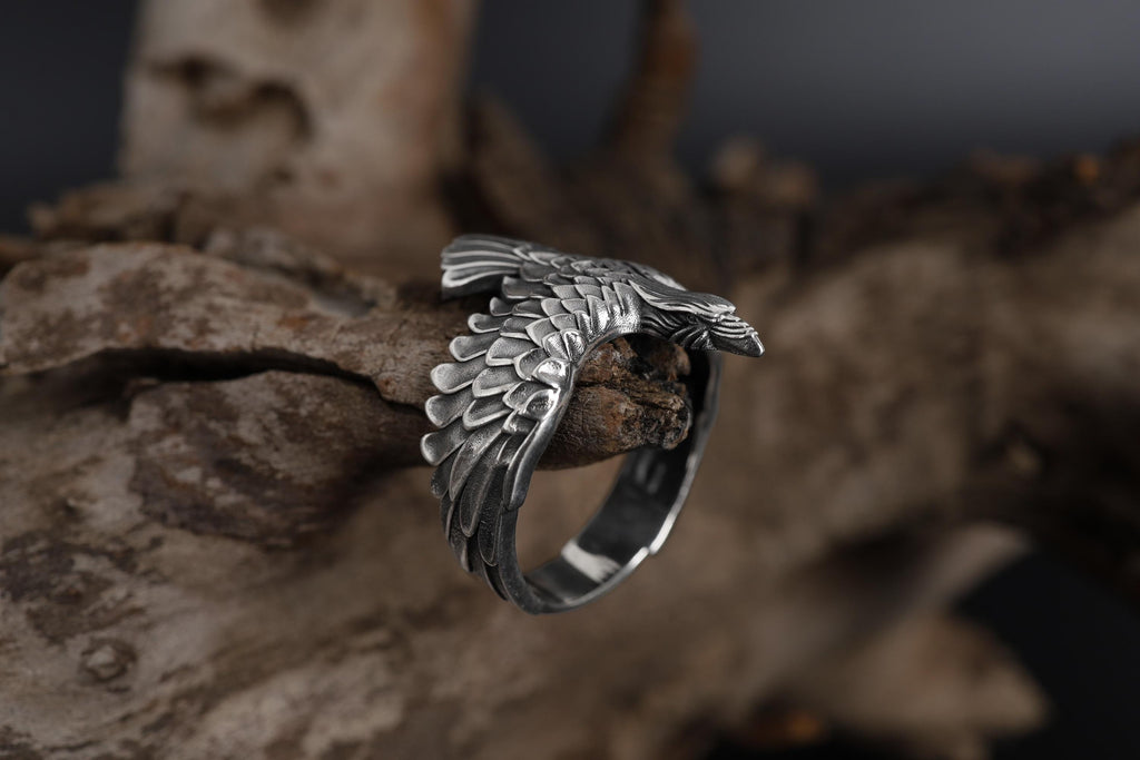 Sterling Silver Raven Ring: Gothic Norse Mythology Bird Jewelry