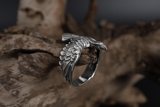 Sterling Silver Raven Ring: Gothic Norse Mythology Bird Jewelry