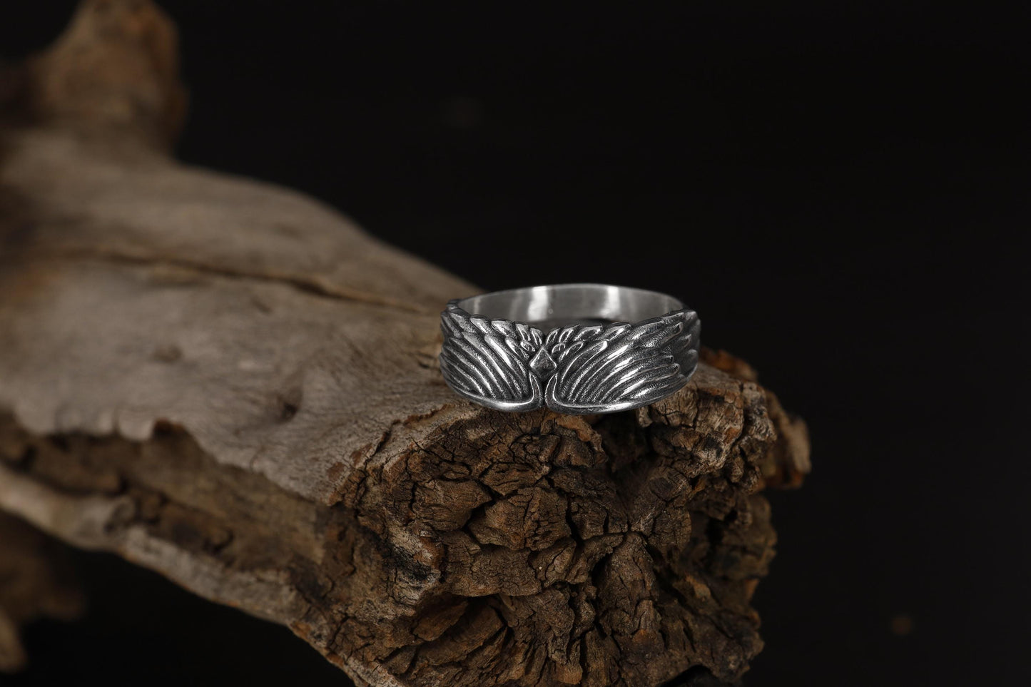 Sterling Silver Wings Band Ring: Symbolic Angelic Unisex Statement Jewelry